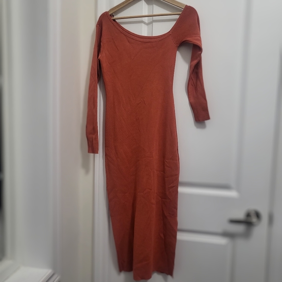 ☑️ SOLD ☑️ SHEIN Modely Asymmetrical Neck Slit Hem Sweater Dress in burnt orange - Picture 3 of 6